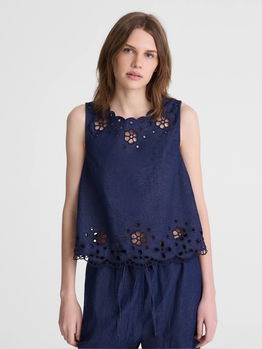 Madewell Denim Embroidered Shell Top